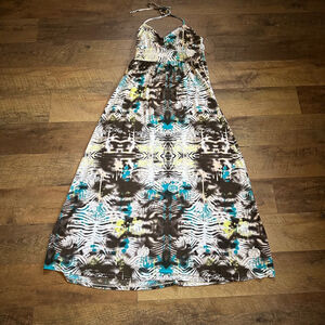 Women's Apple Bottoms Maxi Dress Size L White Brown Turquoise